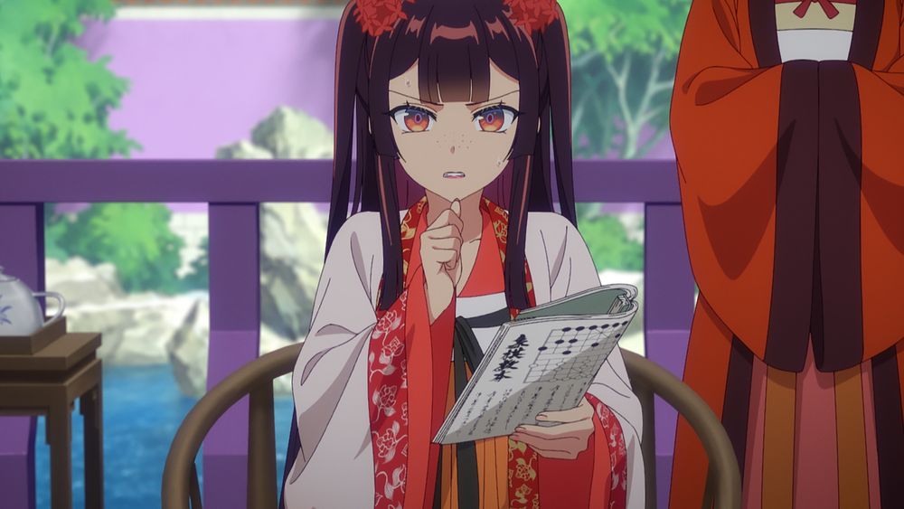 ふつつかな悪女ではございますが 第2クール ティザーPVより、碁の本を手に考え込む少女のカット