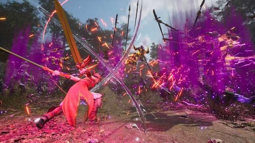 真・三國無双2 Remastered 戦闘シーン 紫色の特殊攻撃エフェクトで敵兵をまとめて倒す場面