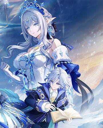 氷の冠をつけた銀髪の女性と本を持つ少年が描かれた予告番組ビジュアルの右側