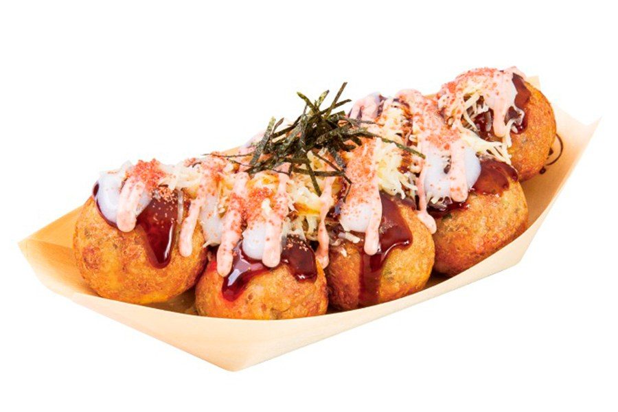 築地銀だこ 焦がし醤油 もちチーズ明太 8個入りの商品写真 海苔と明太マヨをのせたたこ焼き