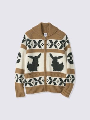 GU×ポケモン フルジップニットジャケット BROWN イーブイ