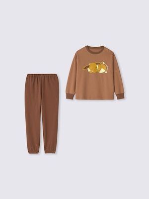 GU×ポケモン KIDS コットンスウェットラウンジセット BROWN イーブイ