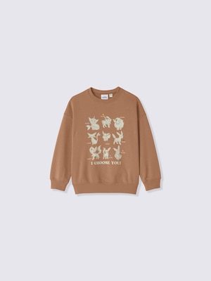 GU×ポケモン KIDS スウェットプルオーバー BROWN イーブイと進化形