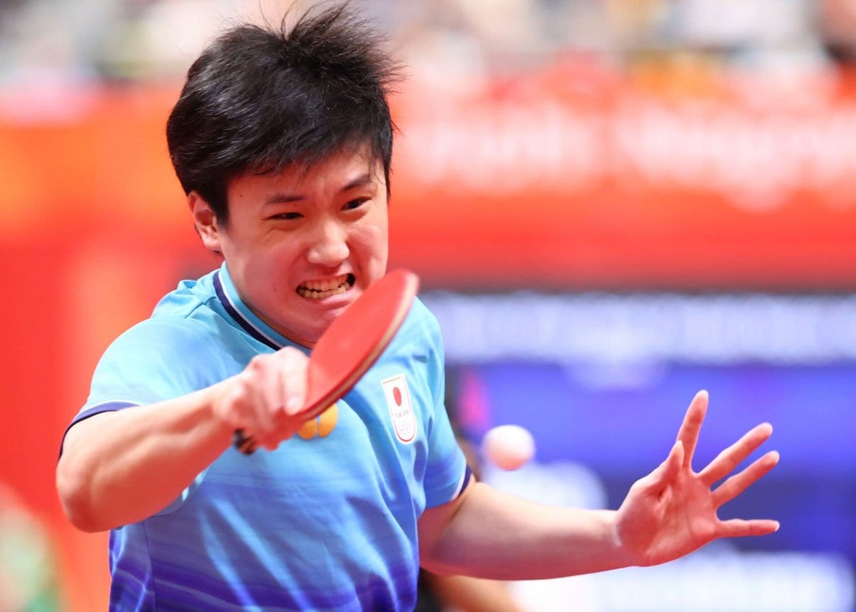 張本智和 フォアハンドで打ち返す姿 アジア卓球選手権2026