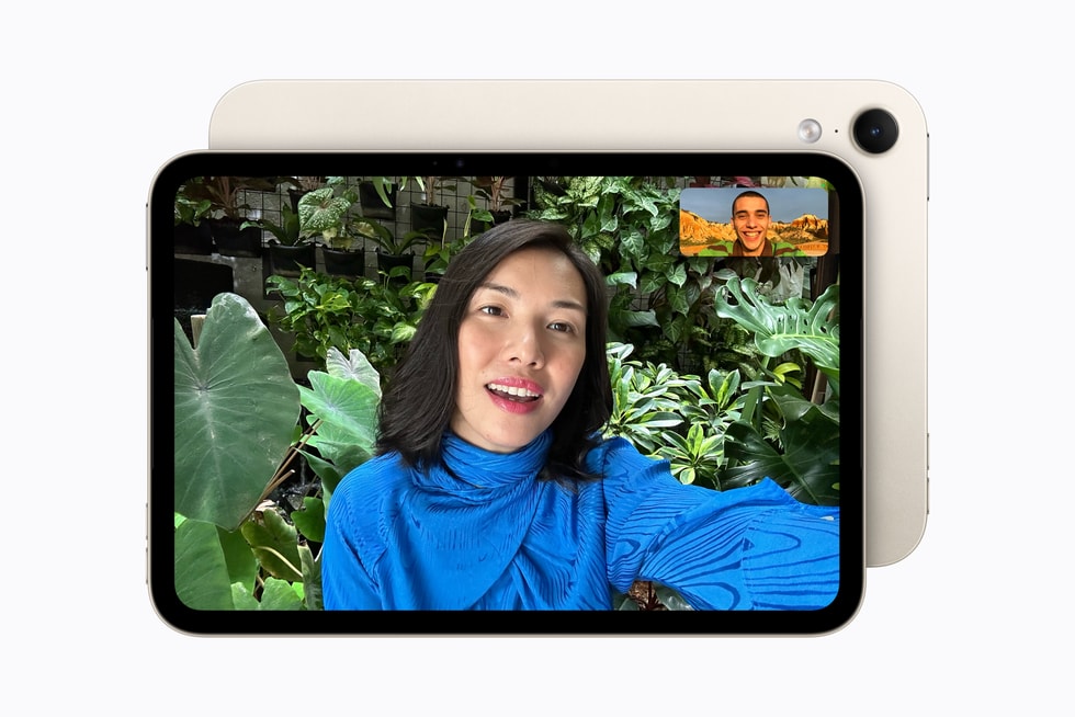 長辺側にセンターフレームカメラを備えたiPad mini(第8世代)のビデオ通話