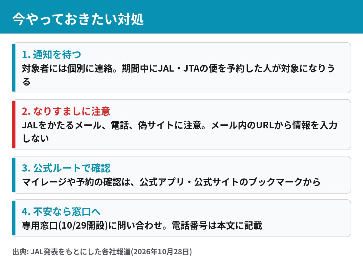 JAL不正アクセスの対処 通知を待つ なりすまし注意 公式ルートで確認 窓口へ相談