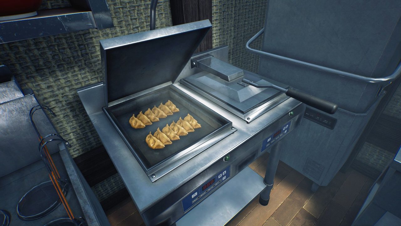Japanese Ramen Simulator 餃子を焼く業務用鉄板のゲーム画面