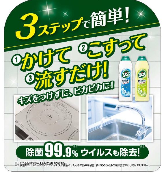 ジフ クリームクレンザーを使った3ステップのお掃除の流れ