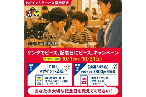 ケンタでピース記念日にピース キャンペーン Vポイント2倍と抽選365名に3300ポイントの案内