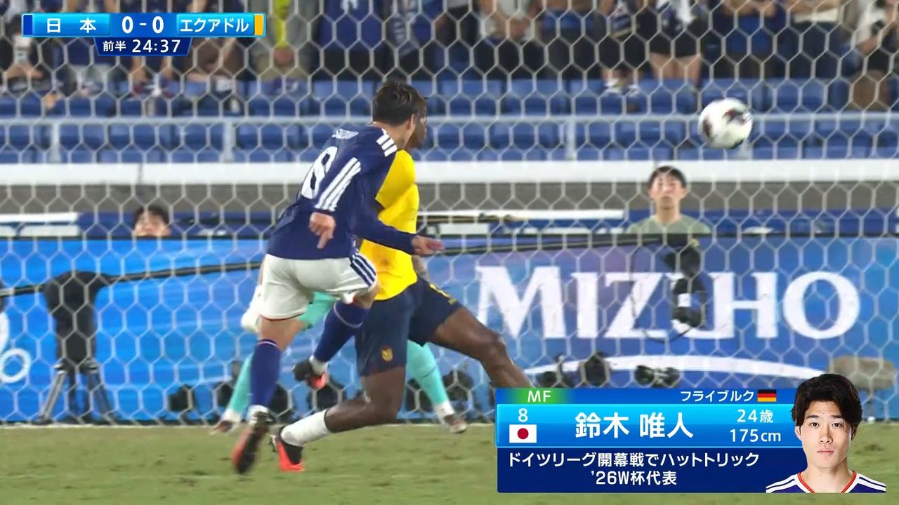 日本代表対エクアドル戦の試合中の様子