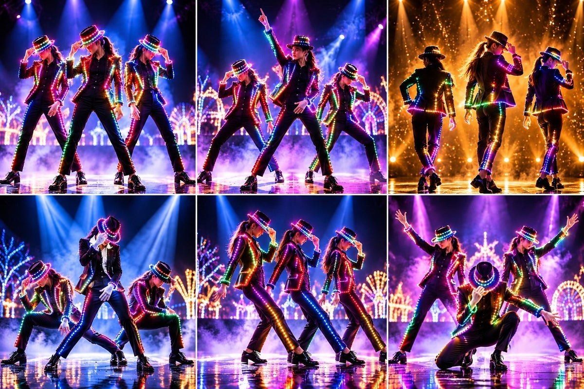 神戸イルミナージュのマイケル・ジャクソン・ダンスショー 光の中で踊るダンサー