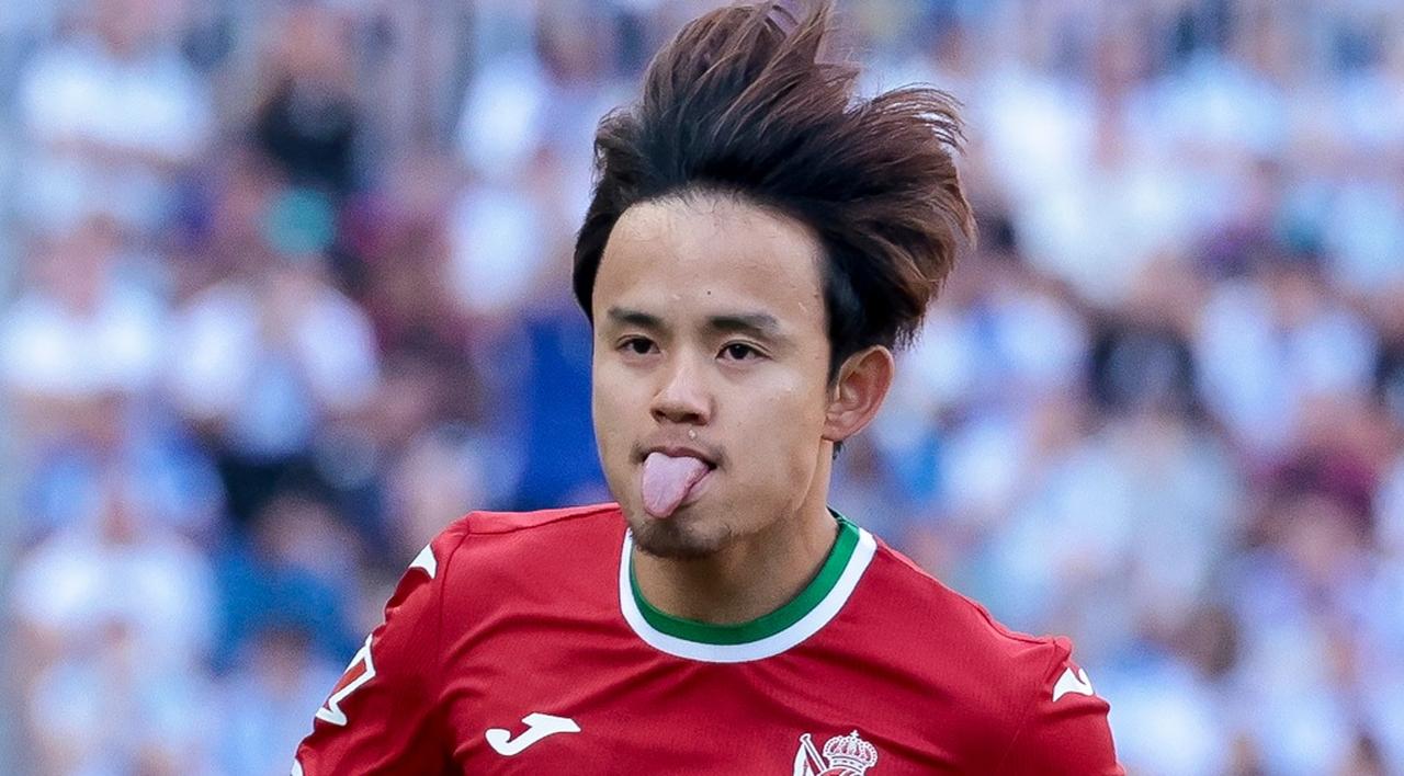 マラガ戦でゴールを決めたあと舌を出す久保建英(レアル・ソシエダ)