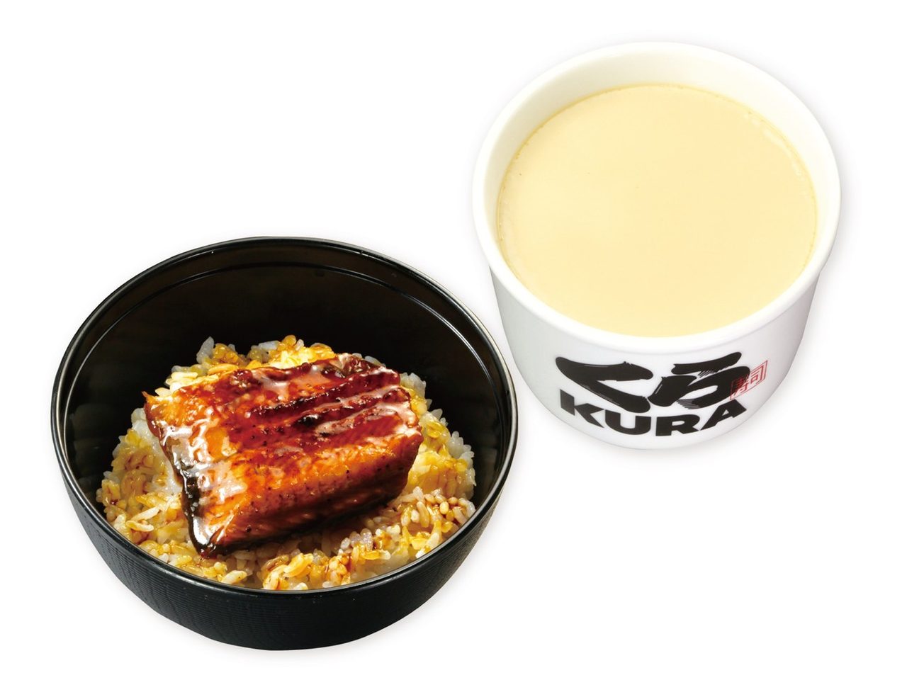 くら寿司のランチうな丼セット、タレをかけたうな丼と特製茶碗蒸しのセット