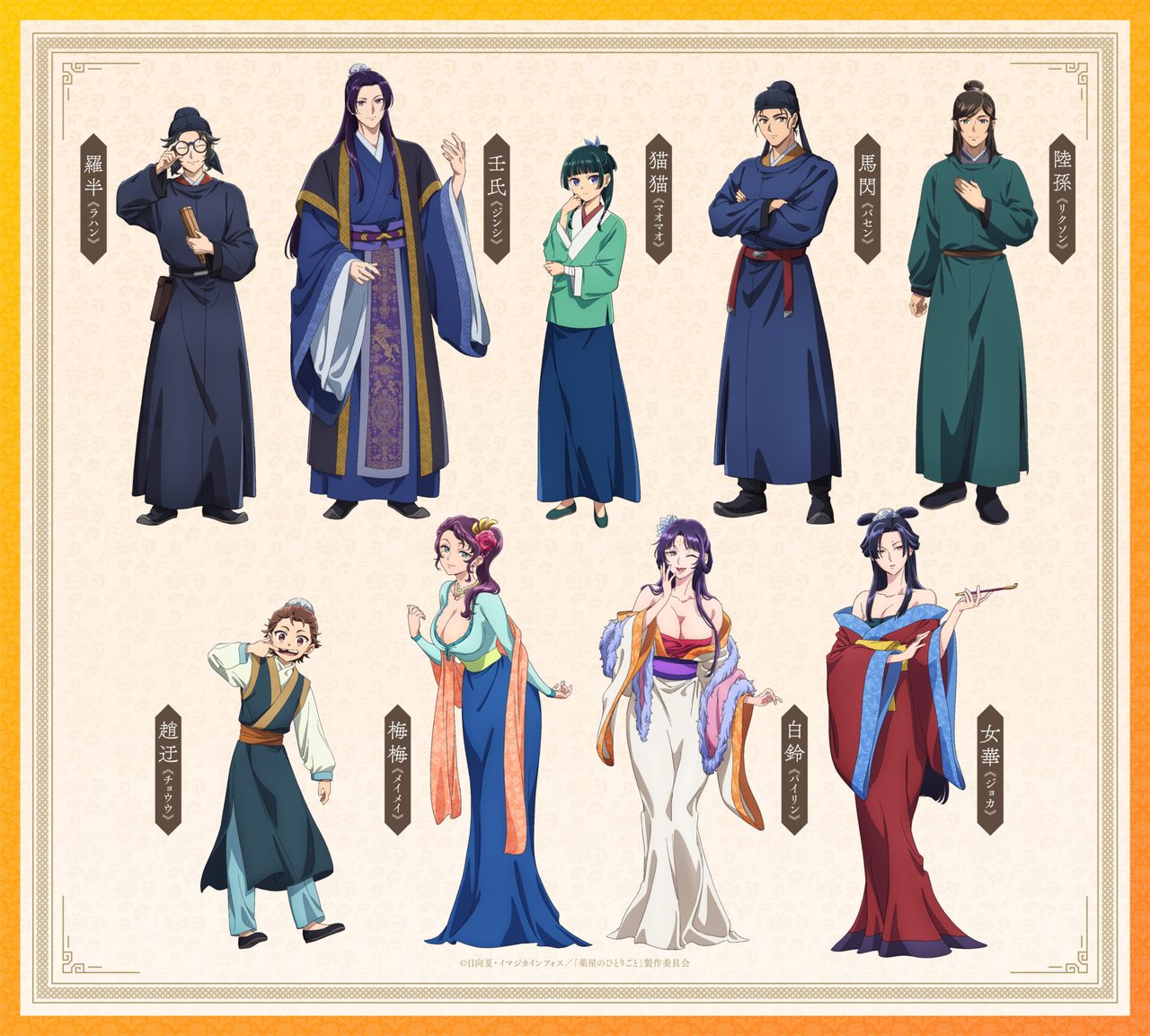 薬屋のひとりごと第3期 猫猫 壬氏 馬閃 陸孫ら主要キャラクタービジュアル一覧