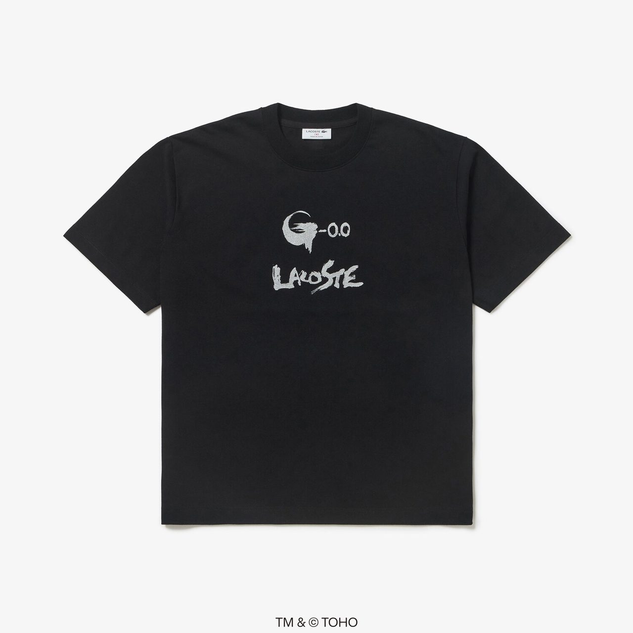ラコステ×ゴジラ-0.0 黒Tシャツ G-0.0とLACOSTEの筆文字ロゴ