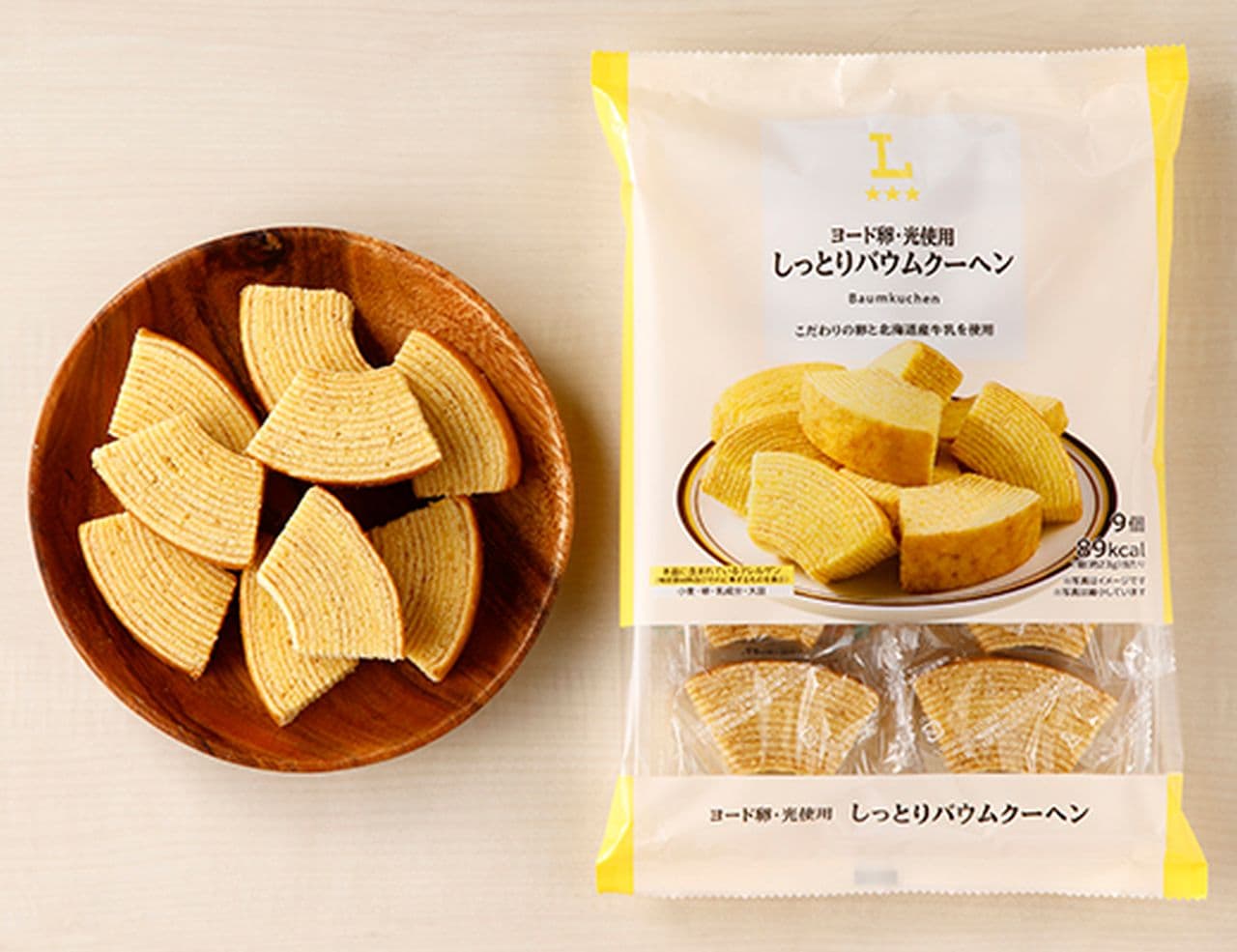 ローソン ヨード卵・光使用 しっとりバウムクーヘンのパッケージ