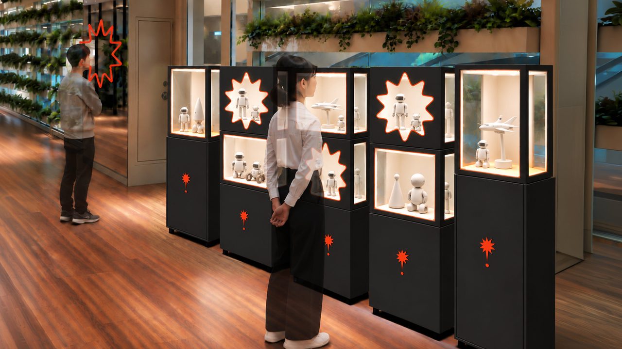 16階の通路に並ぶフィギュア展示ショーケースの完成イメージ