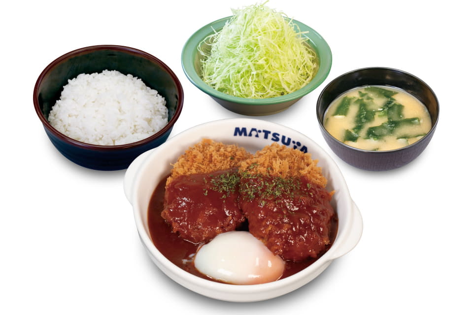 松のや デミメンチかつ定食 ごはん みそ汁 キャベツ付き