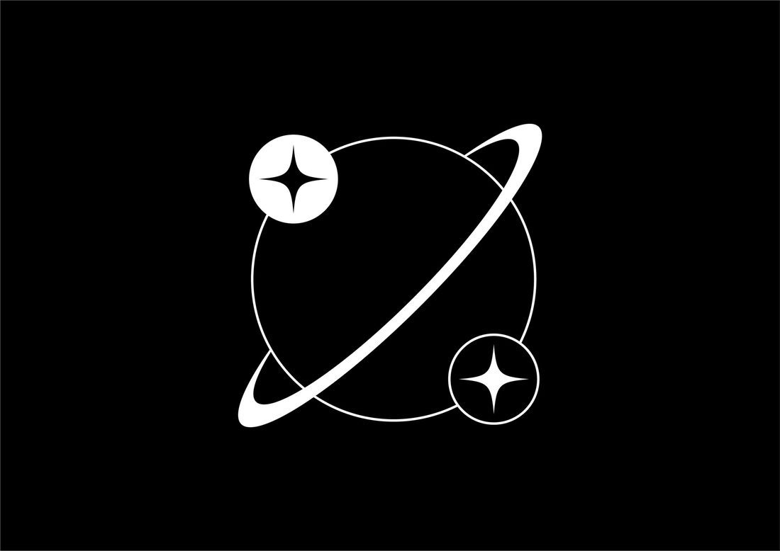 Midnight Grand Orchestra ロゴマーク 黒背景の惑星と星のシンボル