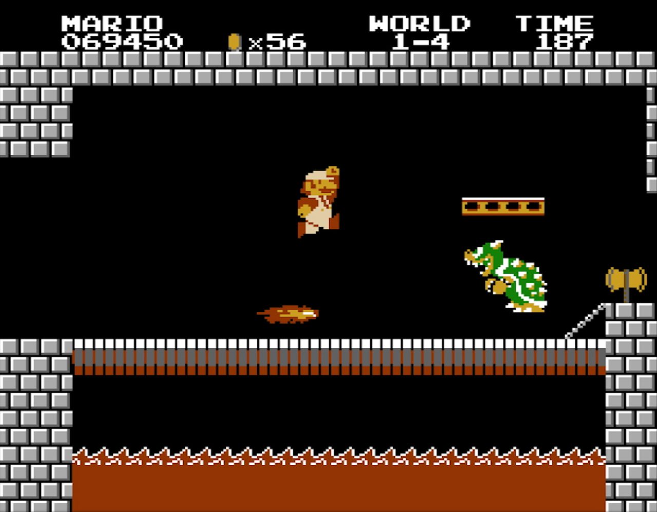 スーパーマリオブラザーズの対クッパ戦の画面