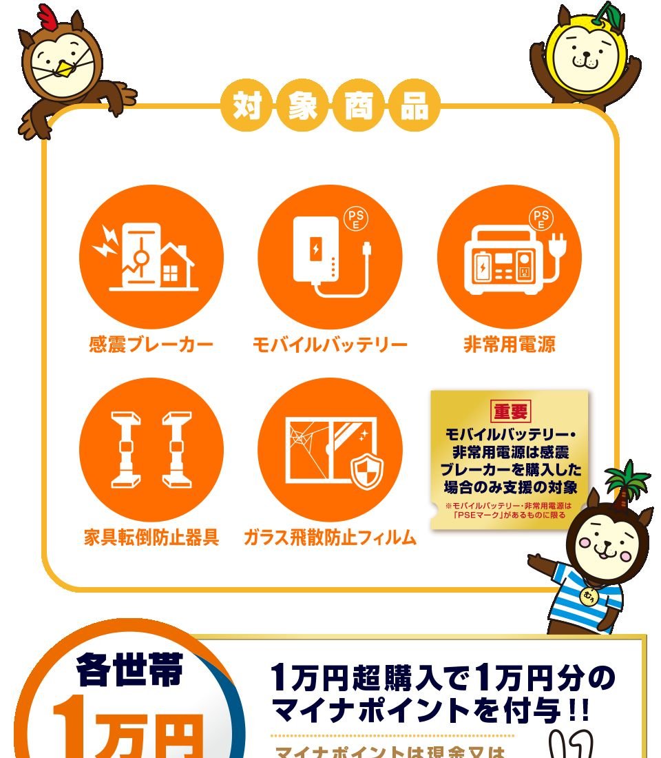 宮崎県ソナエトク 対象商品 感震ブレーカー モバイルバッテリー 非常用電源 家具転倒防止器具 ガラス飛散防止フィルム