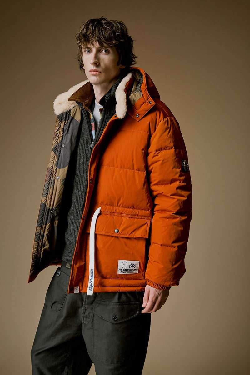 Mr. BATHING APE × Nigel Cabourn ダウンジャケット オレンジ シアリングカラー