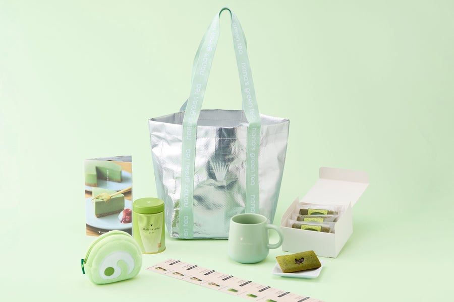 nana's green tea 福袋2027の中身全体 トートバッグ・マグカップ・抹茶ラテ缶・フィナンシェ・チケット