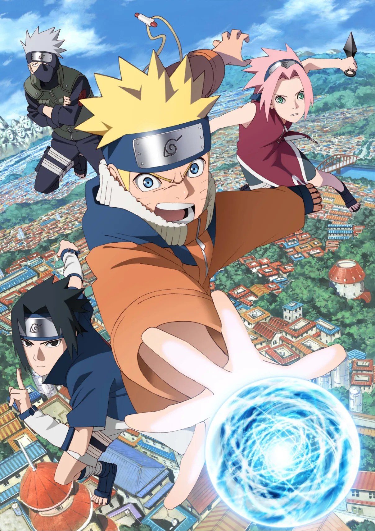 NARUTO側のキービジュアル 第七班のナルト・サスケ・サクラとカカシ