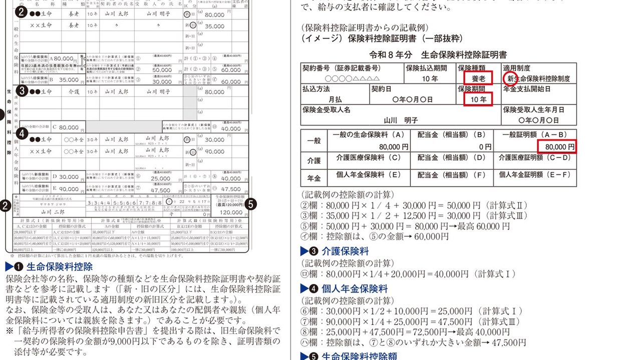令和8年分 保険料控除申告書の記載例