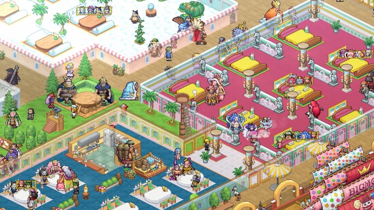 ドット絵の海上レストランの店内画面