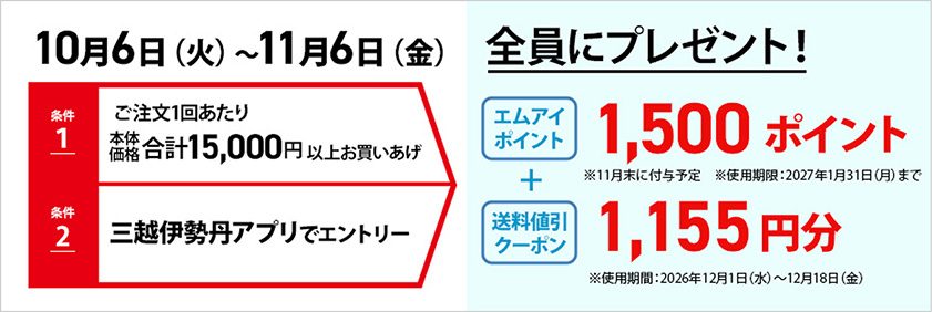 三越 早期お申し込みWプレゼントの条件と特典