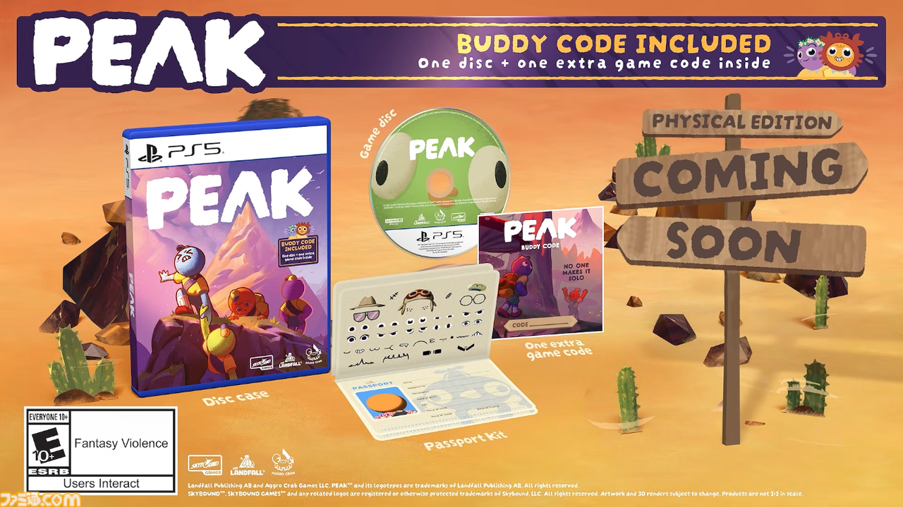 PEAK PS5パッケージ版の同梱内容 ディスクとBuddy Codeとパスポートキット