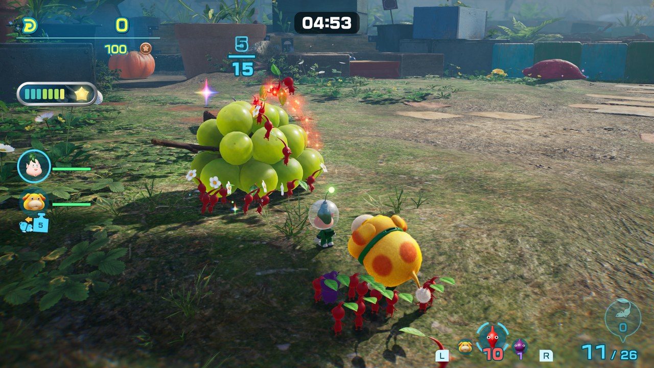ピクミン4 Switch 2 Editionのゲーム画面 ピクミンが原生生物と戦う場面