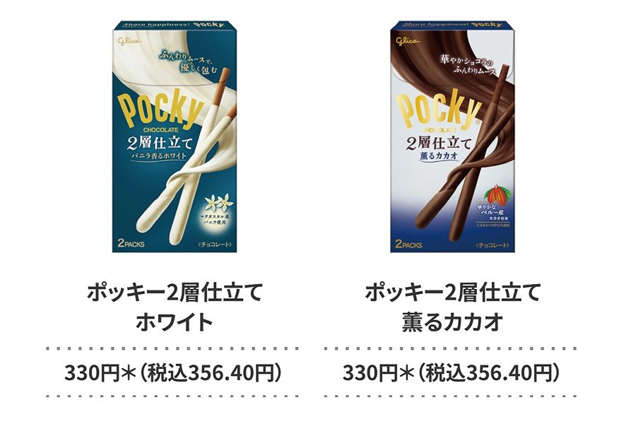 対象のポッキー2層仕立て ホワイトと薫るカカオのパッケージ