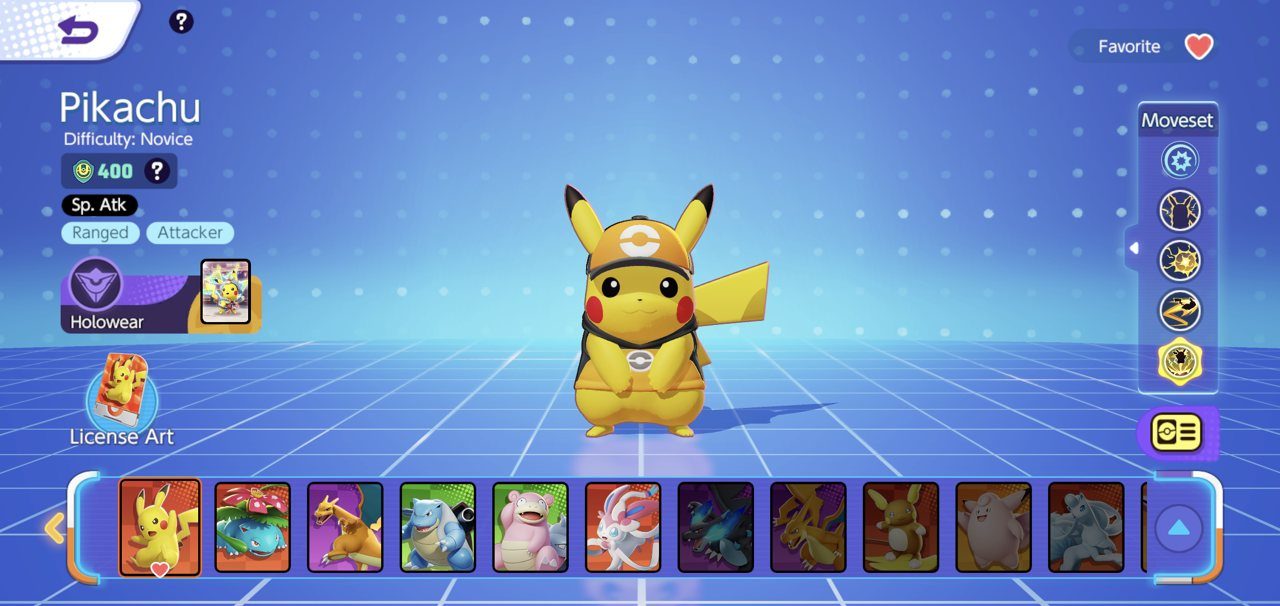 ポケモンユナイト ライブラリのピカチュウのライセンスアート切り替え画面