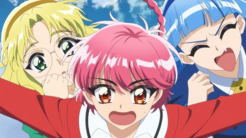 魔法騎士レイアース2026のアニメ場面。光・海・風の3人の少女が並ぶカット