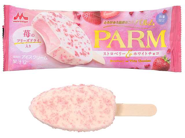 森永 パルム ストロベリー＆ホワイトチョコのパッケージとアイスバー