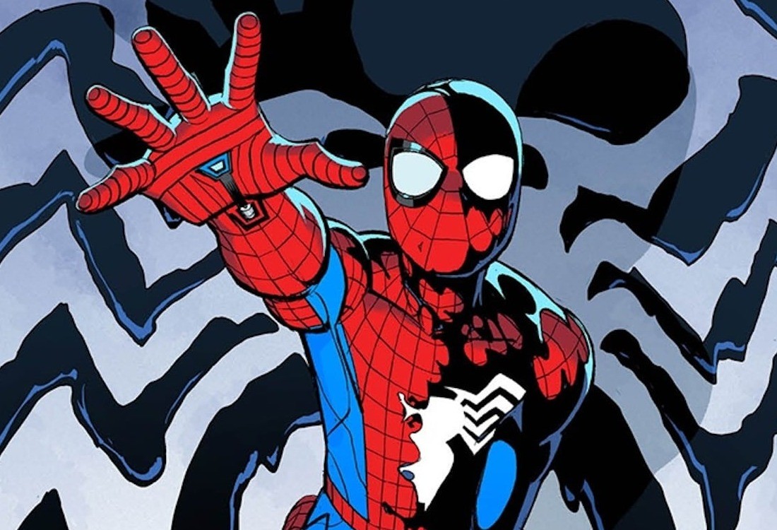 ティザーポスターに描かれた、手を伸ばすスパイダーマン。背景に黒い模様が広がる