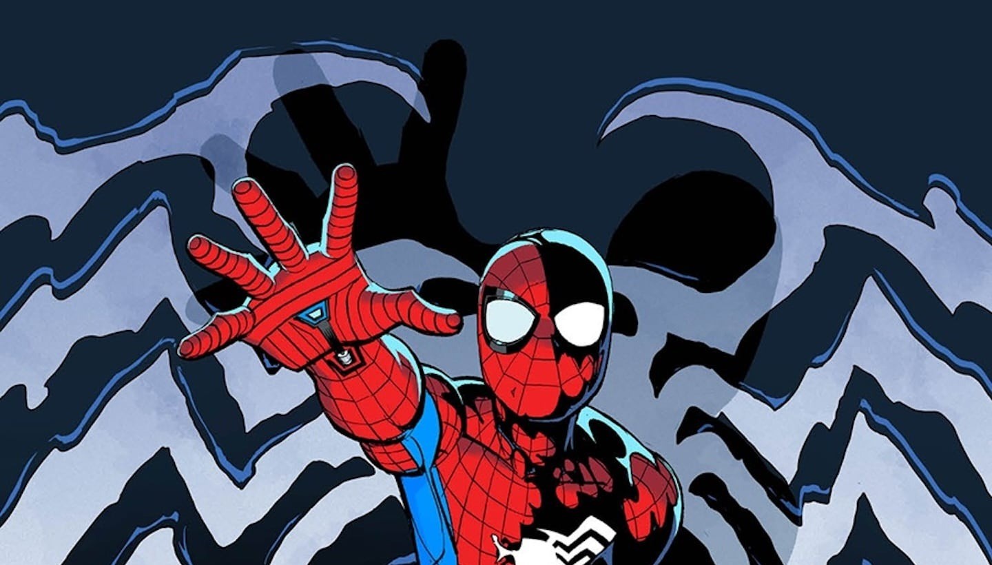 ティザーポスターの上部。黒いマークとスパイダーマン