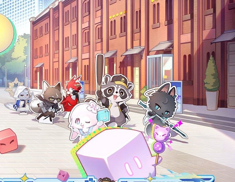 赤レンガ風の建物の前に集まる崩壊スターレイルのキャラクターたち