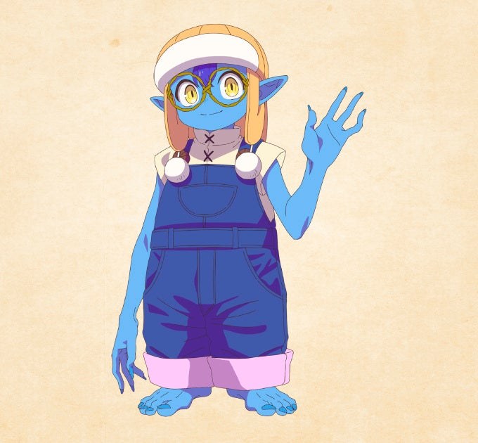 転ゴブのキャラクター設定画。青い肌のゴブリンのアキラ