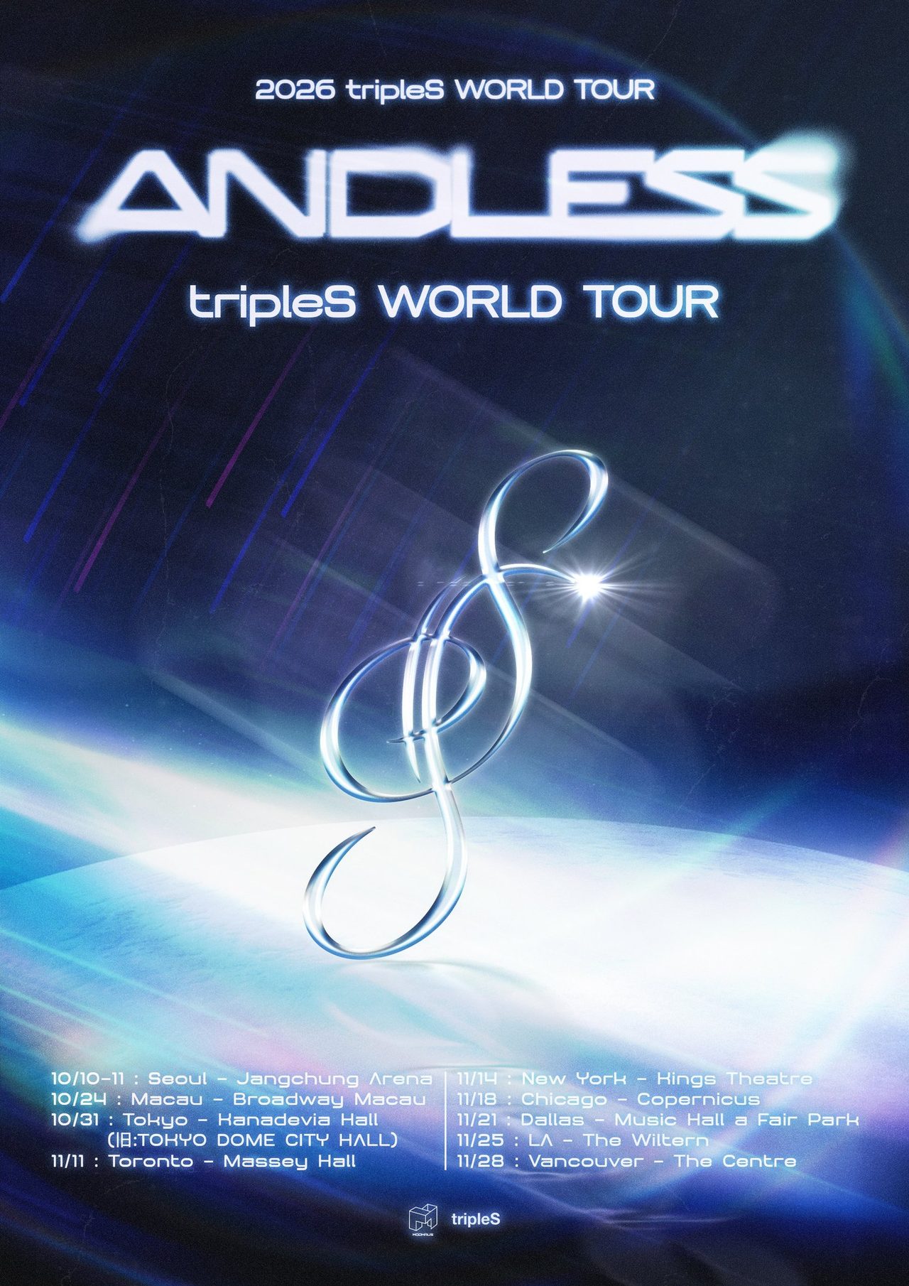 tripleS 2026 World Tour ANDLESS 公式ポスター(全日程入り)
