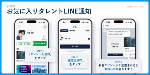 TVerのお気に入りタレントLINE通知の設定手順、タレント登録から設定保存、LINE通知までの3ステップ