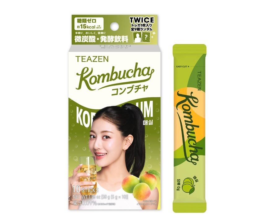 TEAZEN 梅コンブチャ TW2のパッケージと粉末スティック