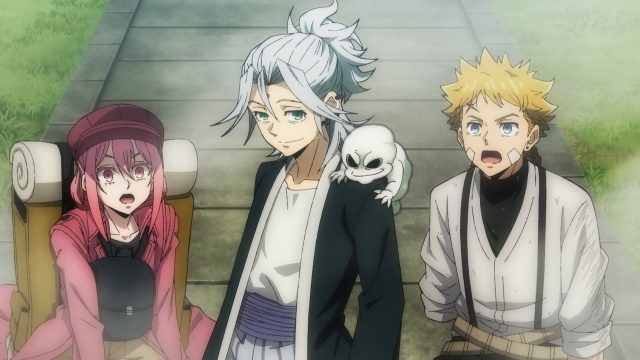 メインPV第2弾の場面カット。ペルたち3人が並んで座る旅の一場面