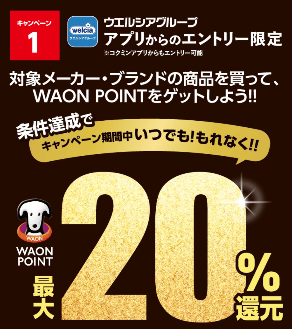 ウエルシアグループ ブラックフライデーキャンペーン1 最大20%還元のキービジュアル