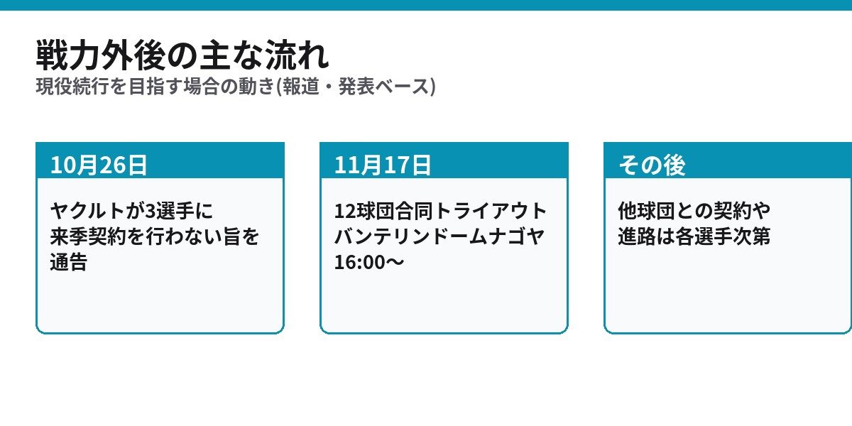 ヤクルト戦力外通告後の流れ 10月26日通告から11月17日の合同トライアウトまで