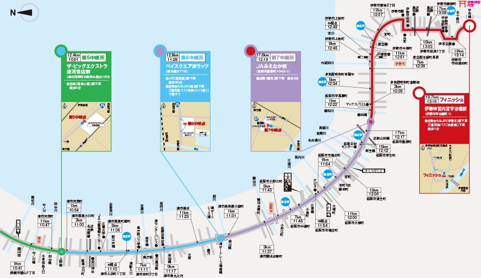 全日本大学駅伝の後半(津市から伊勢神宮内宮)のコースマップ